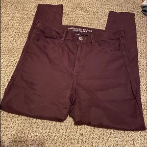 AE DARK MAROON-SATEEN HI-RISE JEGGINGS